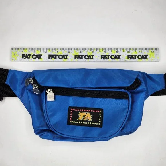 Retro 80s Blue TA Fanny Pack 3 Pocket Bum Bag Waist Wallet Crossbody - Picture 5 of 8